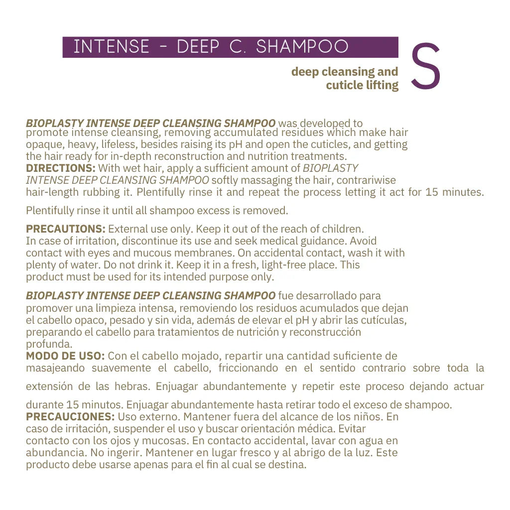 BIOPLASTY INTENSE DEEP CLEANSING SHAMPOO - 750ML PROFESSIONAL
